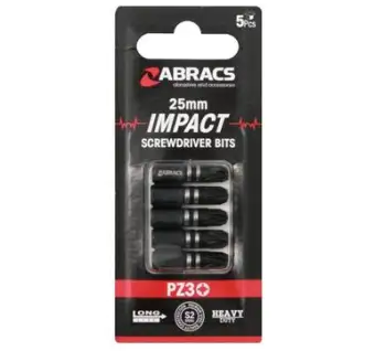 Abracs 25mm Impact Screwdriver Bit PZ3 Pack of 5